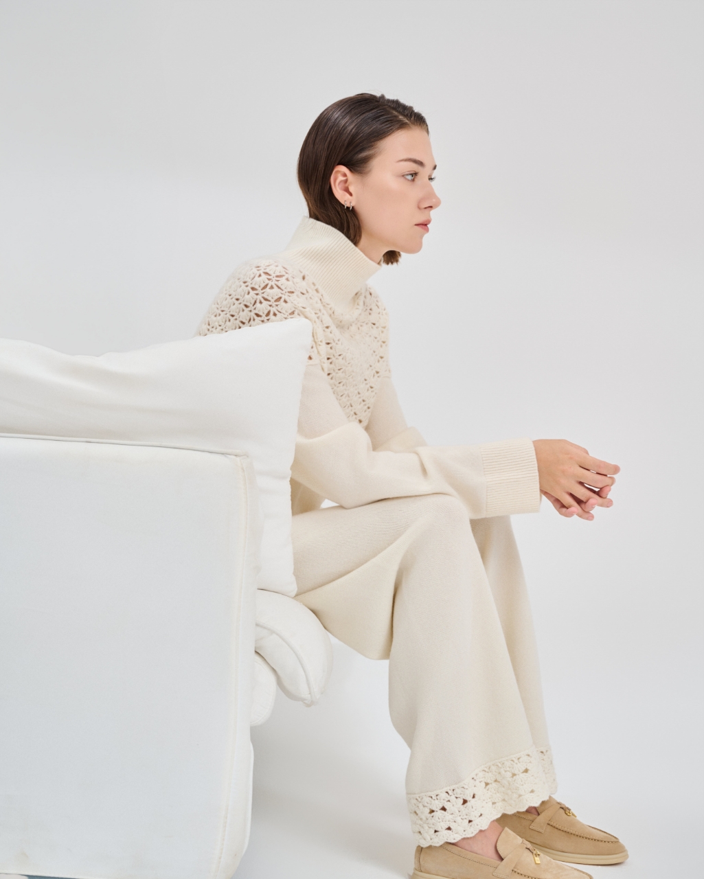 Ivory openwork high neck