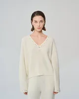 Ivory V-neck sweater — Wholesale enquiries, View 4