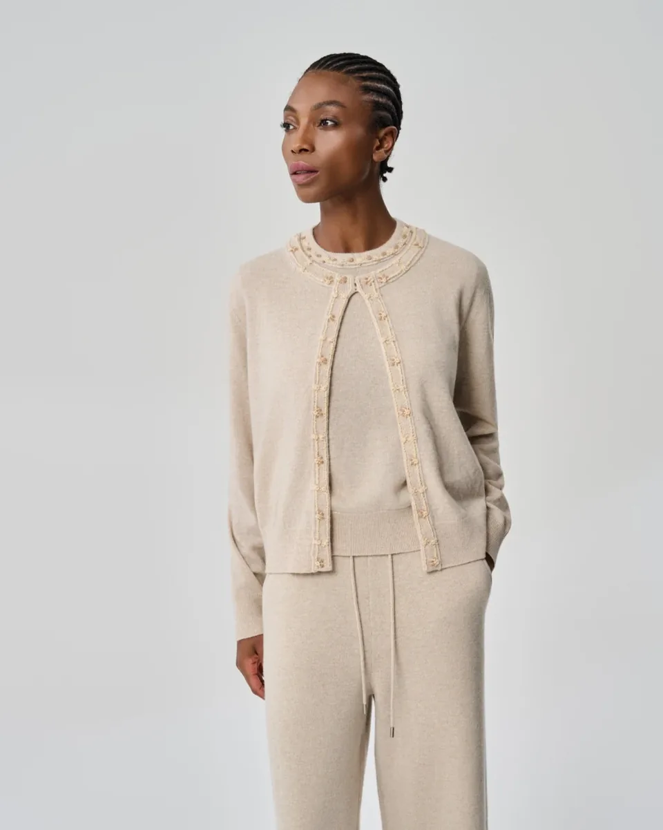 Cardigan avena con colletto