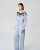 Blue patterned cardigan · 3