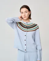 Blue patterned cardigan · 4