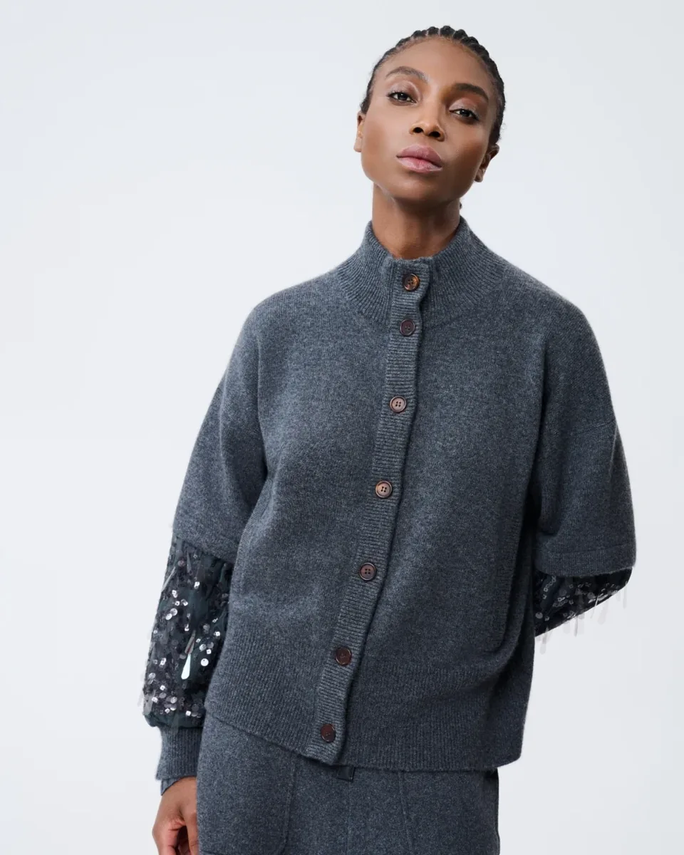 Cardigan antracite decorato