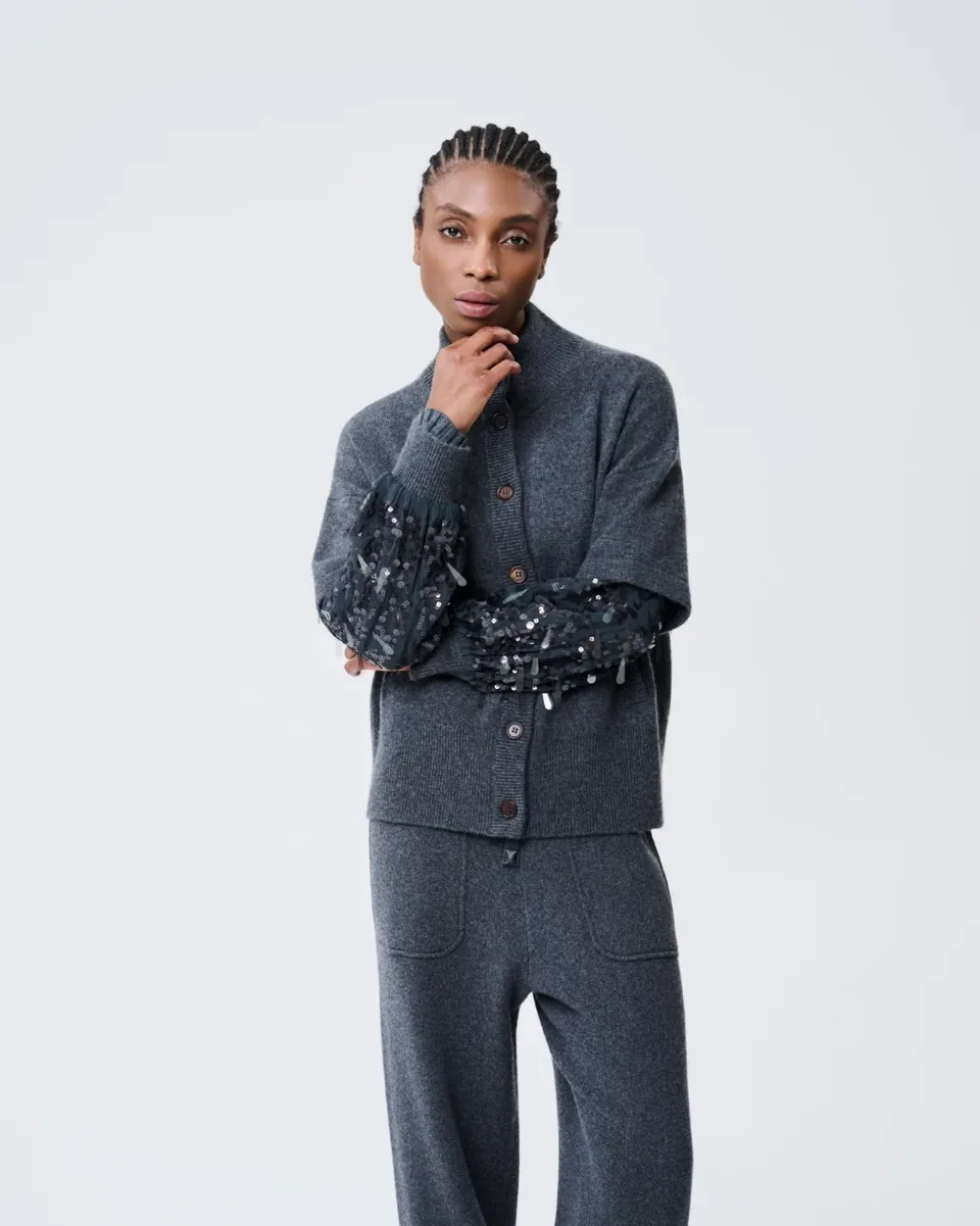 Cardigan antracite decorato