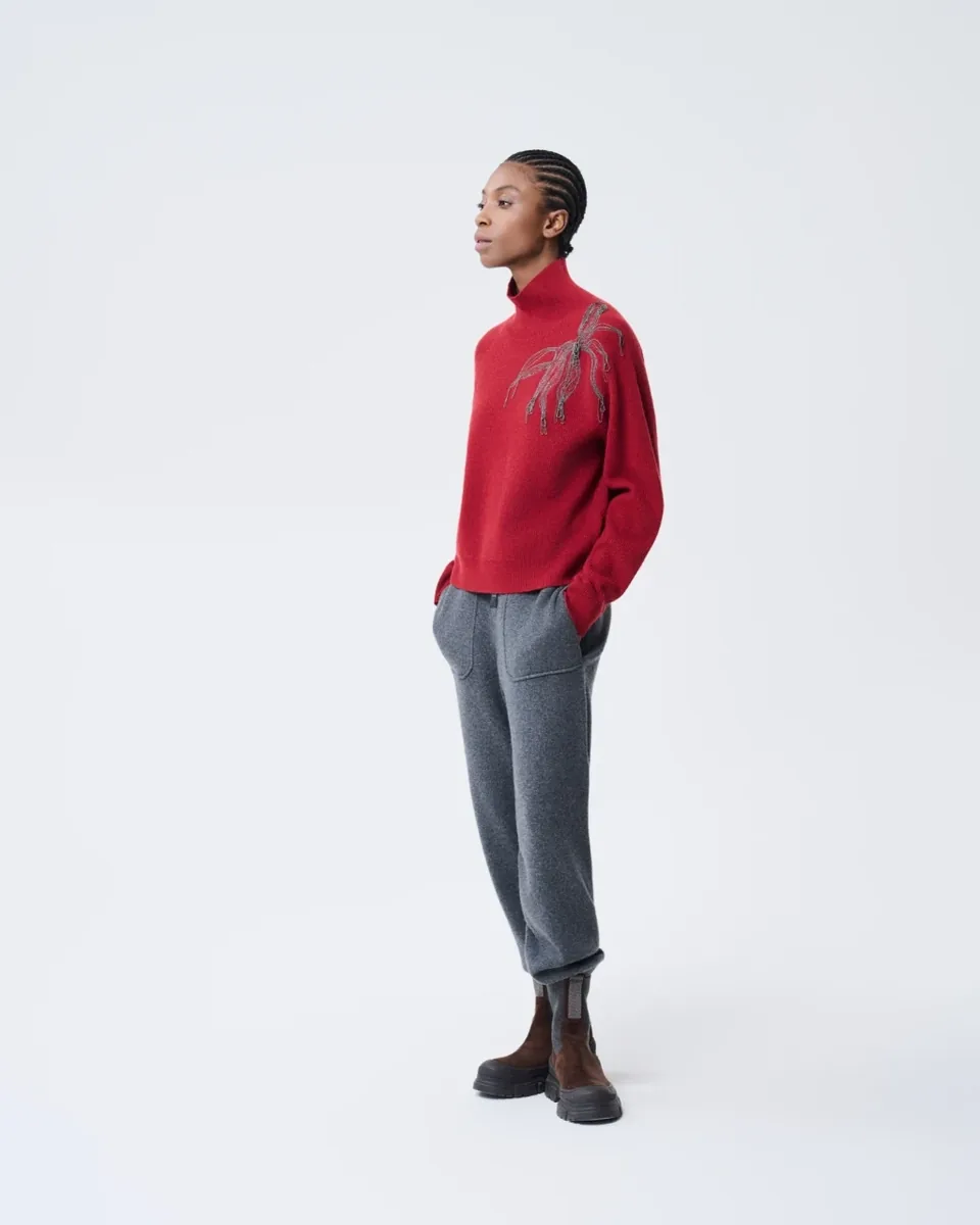 Maglia rossa con motivo botanico