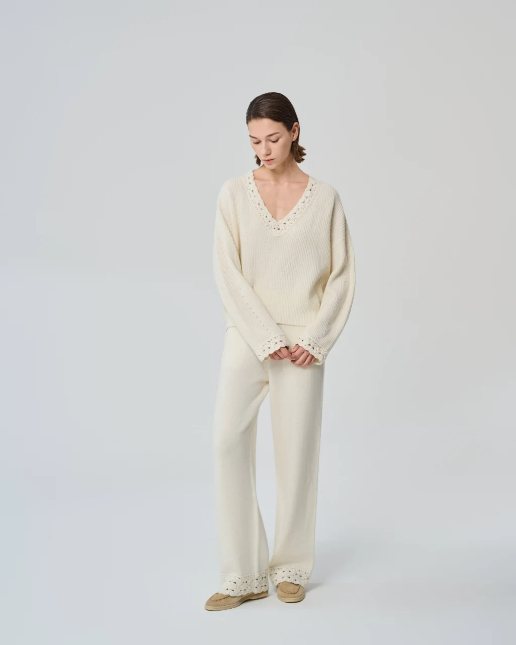 Ivory V-neck sweater, View 1
