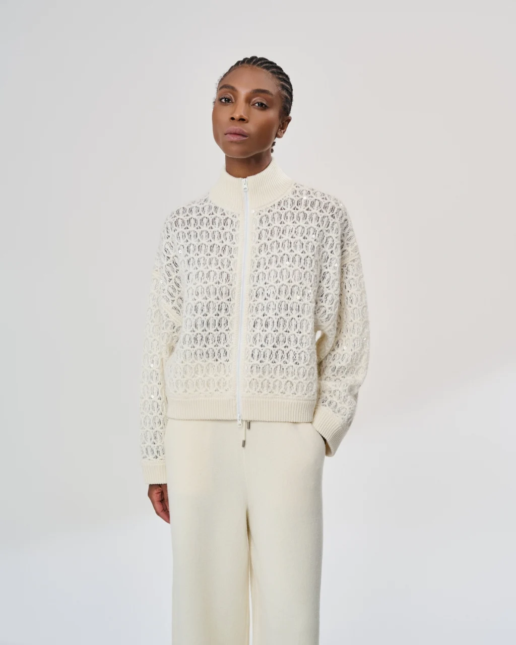 Openwork zip cardigan, View 1