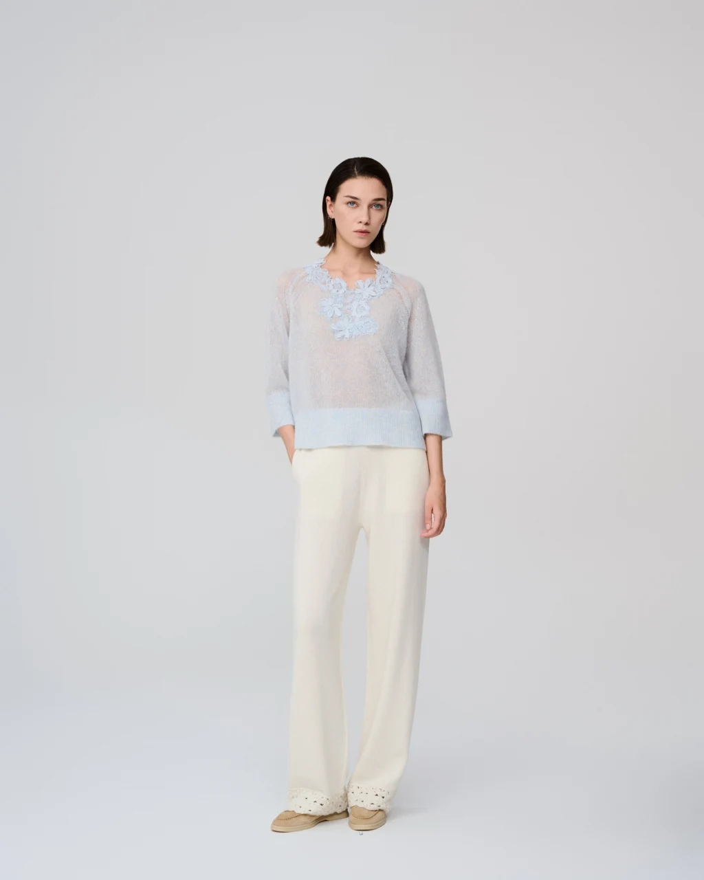 Blue embroidered knit, View 1