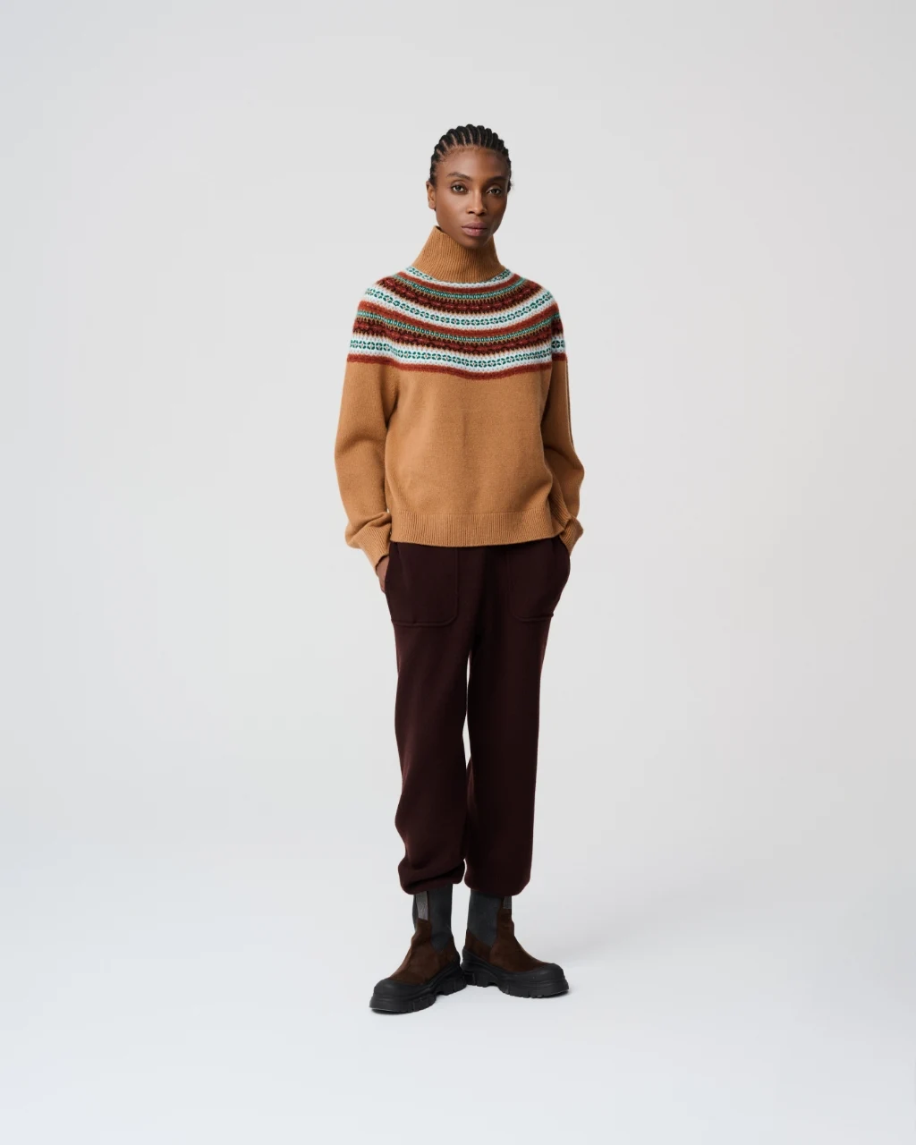 Ochre patterned sweater, View 1