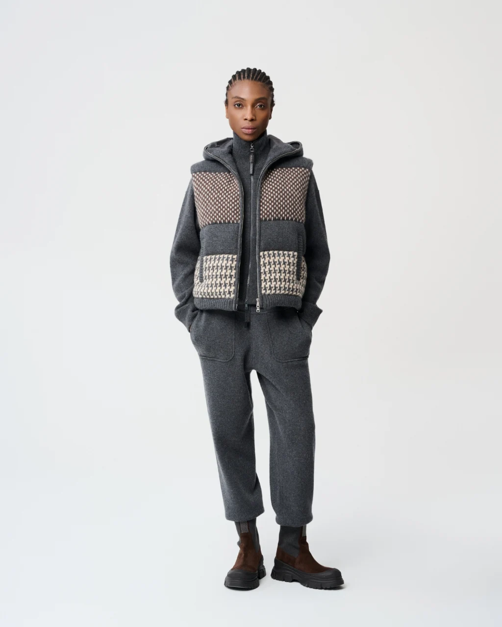 Patterned hooded vest, View 1