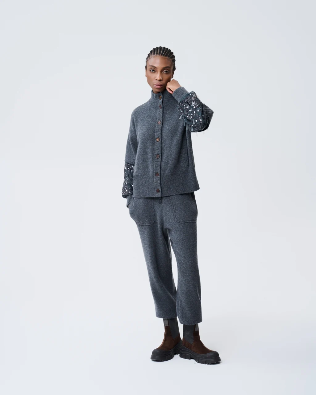 Charcoal embellished cardigan, View 1