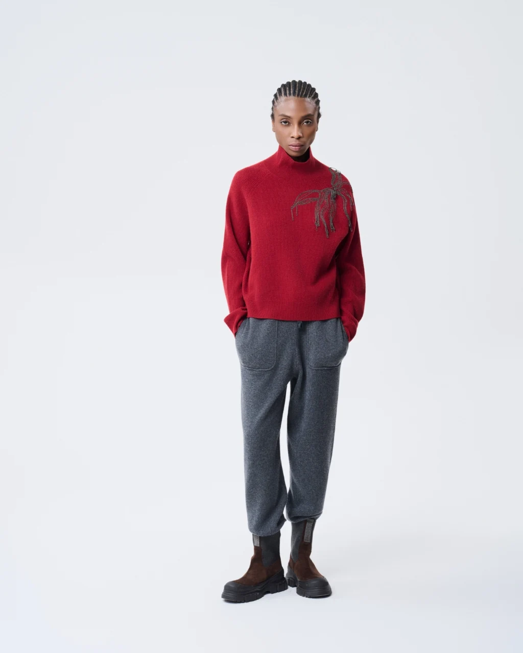 Red botanical sweater, View 1