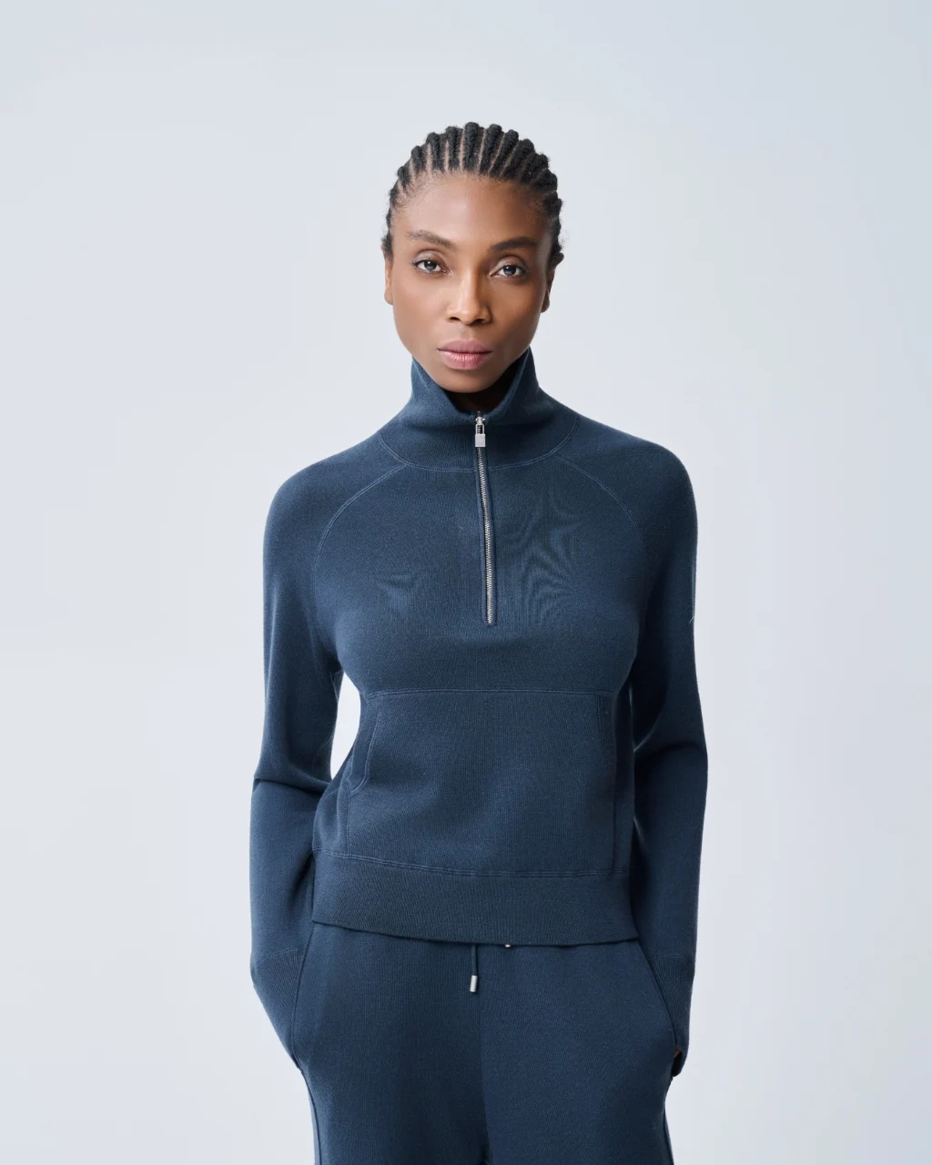 Navy zip-neck knit, View 1