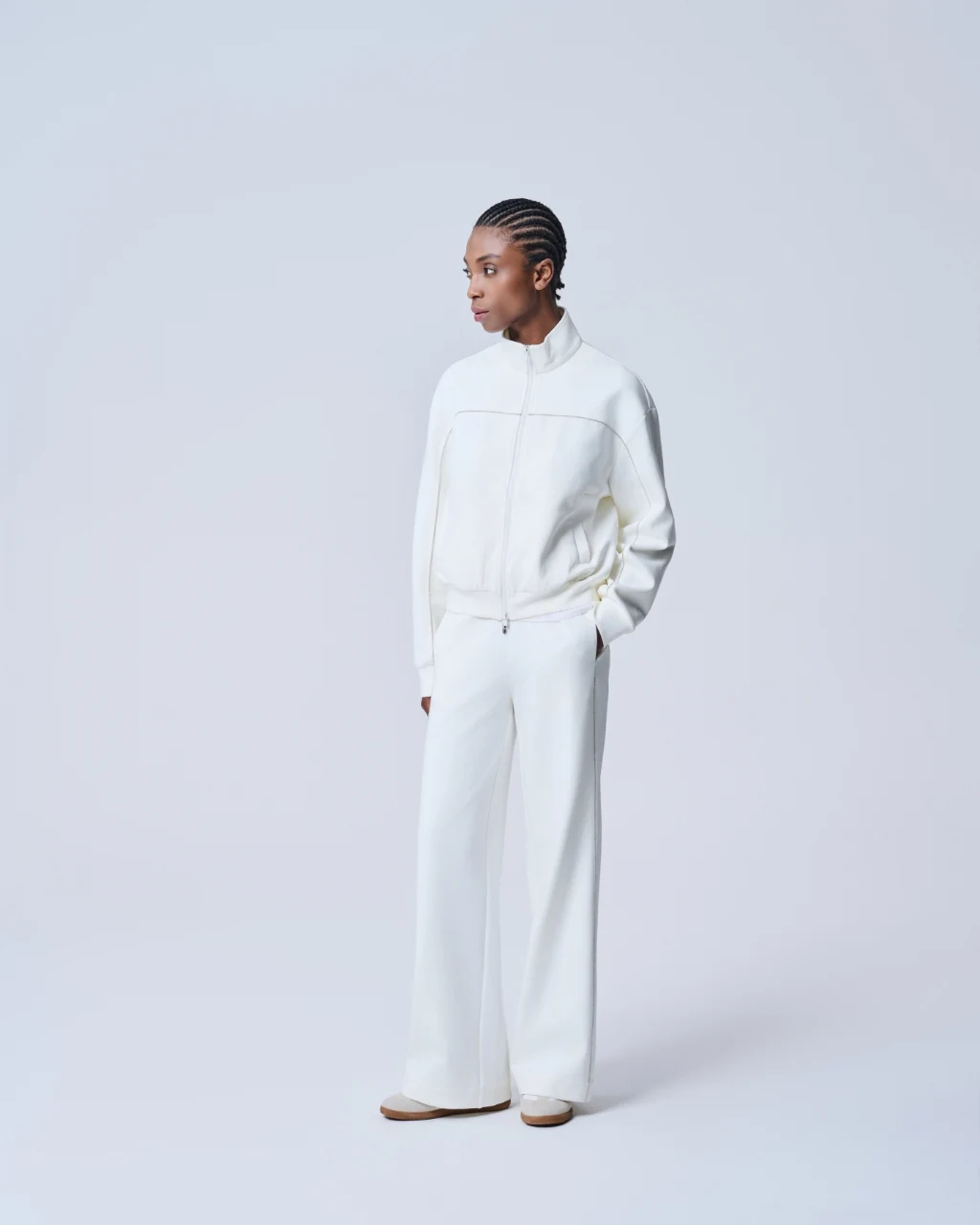White zip-neck knit, View 1
